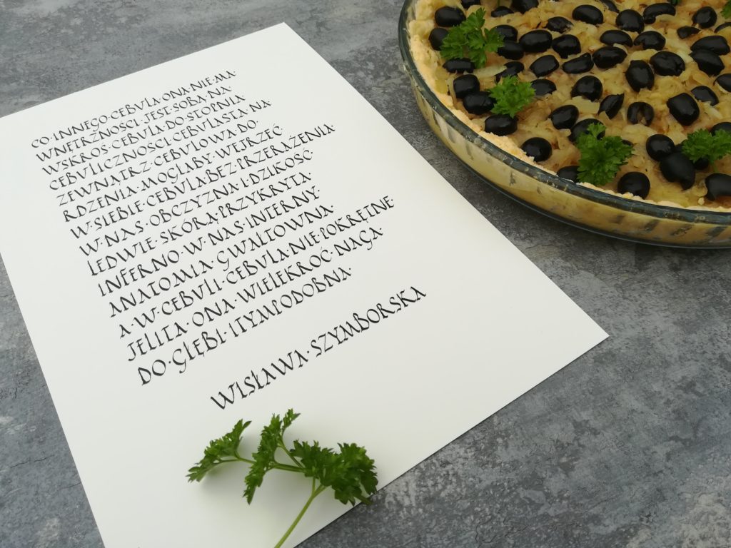 proste przepisy na tarty, tarty wytrawne, cebula Wisława Szymborska, food blogger, food photography, passion, calligraphy, letterings, hand lettering, kaligrafia Wieliczka, pismo rustykalne, pismo Wergiliusza, I love calligraphy