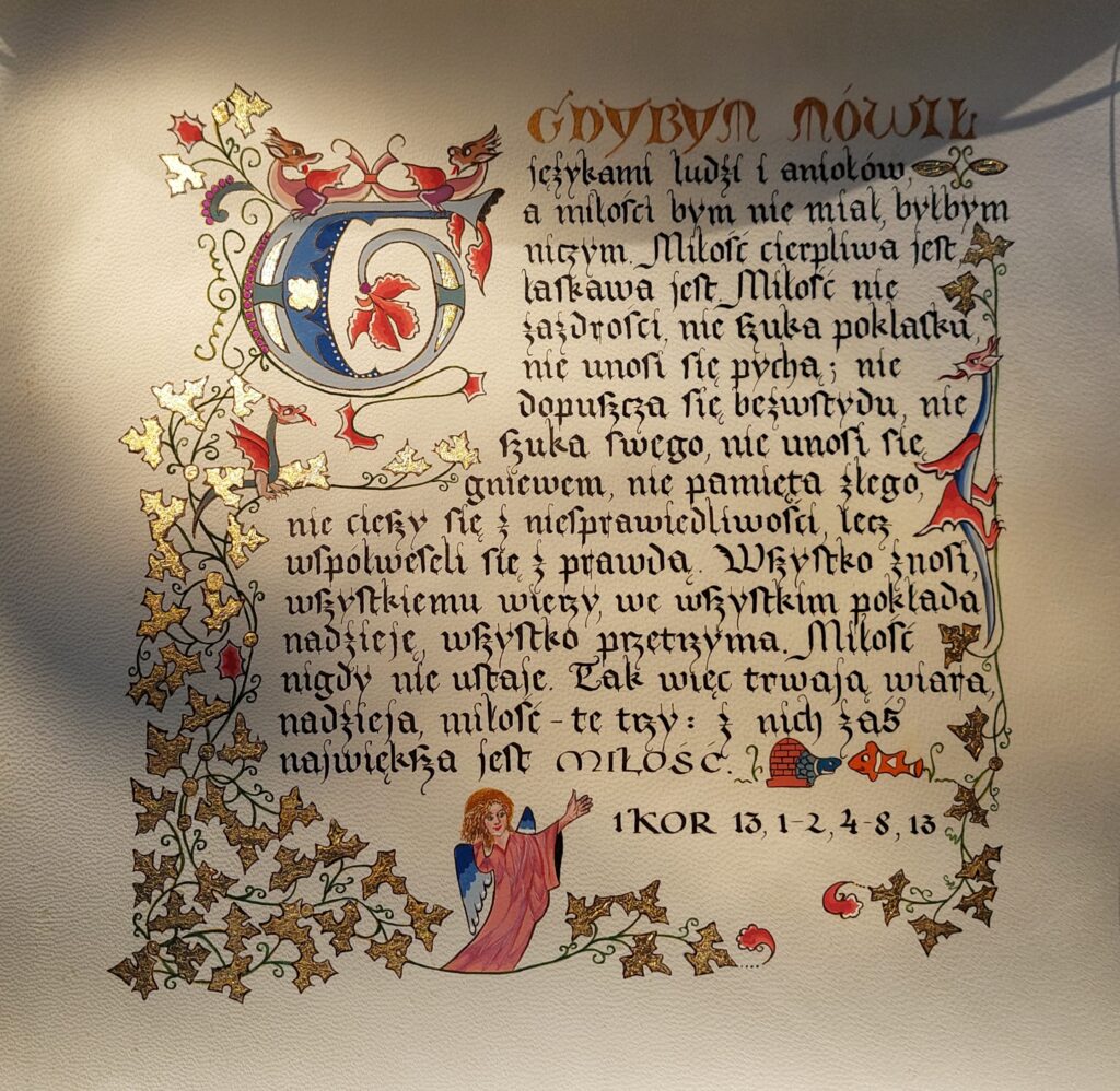 Kaligrafia Małopolska, kaligrafia Kraków, kaligrafia Wieliczka, teksty biblijne kaligrafia, List do Koryntian kaligrafia, polish calligraphy